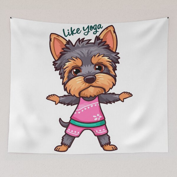 Item preview, cartoon Yorkshire Terrier dog yoga pose designed and sold by TanyaLovus.