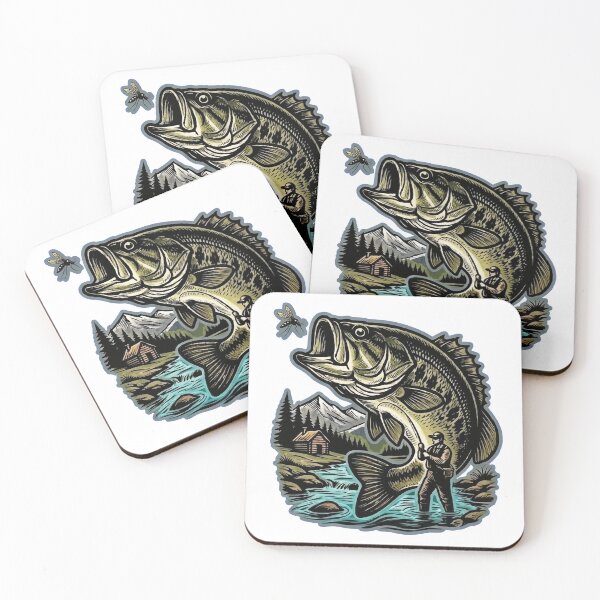Item preview, Largemouth Bass Fishing Double Exposure - Mountain Cabin Nature Art designed and sold by SasquatchTrail.