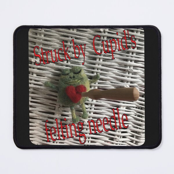 Item preview, Frog with felting needle and saying Struck by Cupid's felting needle designed and sold by creaphyl28.