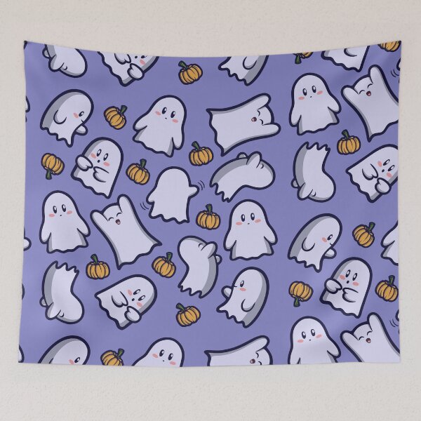 Item preview, Cute Ghost Pattern – Kawaii Halloween Ghosts & Pumpkins Design designed and sold by xMamako.