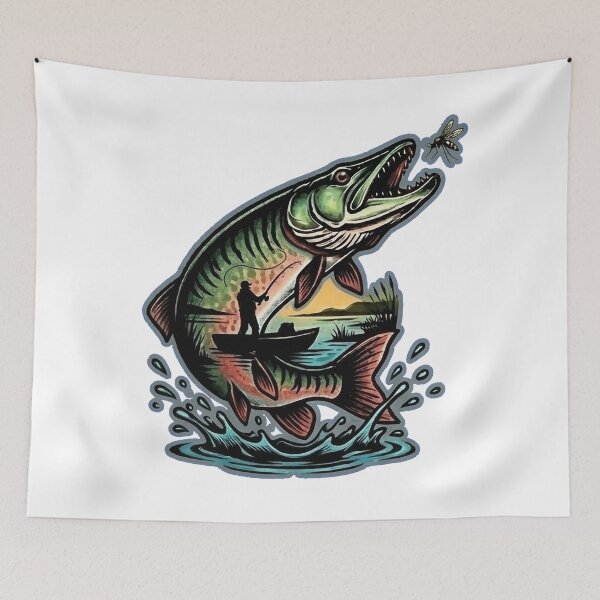 Item preview, Muskie Fishing Double Exposure - Northern Pike Lake Nature Art designed and sold by SasquatchTrail.