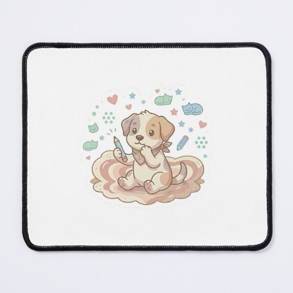Item preview, Thinking Puppy with Pencil Sticker – Cute Creative Dog Pastel Minimal Art designed and sold by wildbest.
