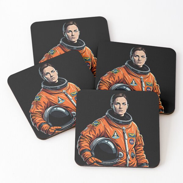 Item preview, Woman Astronaut Orange Space Suit Helmet Mission Patch Retro Sci-Fi Portrait designed and sold by graphixpolash.