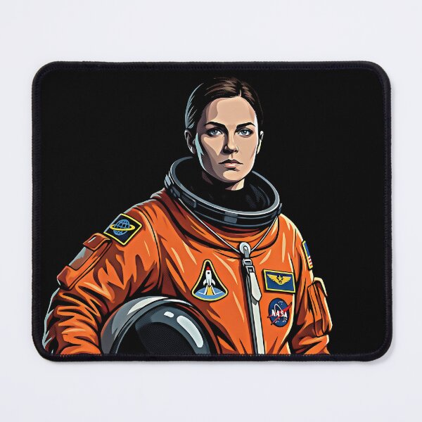 Item preview, Woman Astronaut Orange Space Suit Helmet Mission Patch Retro Sci-Fi Portrait designed and sold by graphixpolash.