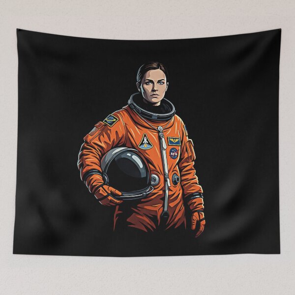 Item preview, Woman Astronaut Orange Space Suit Helmet Mission Patch Retro Sci-Fi Portrait designed and sold by graphixpolash.
