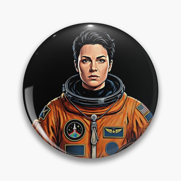 Item preview, Short Hair Woman Astronaut Orange Space Suit Helmet Mission Patch Sci-Fi Portrait designed and sold by graphixpolash.