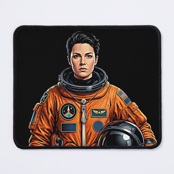 Item preview, Short Hair Woman Astronaut Orange Space Suit Helmet Mission Patch Sci-Fi Portrait designed and sold by graphixpolash.