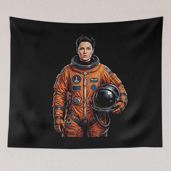 Item preview, Short Hair Woman Astronaut Orange Space Suit Helmet Mission Patch Sci-Fi Portrait designed and sold by graphixpolash.