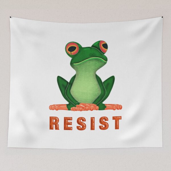 Item preview, Cute Tree Frog Resist Art – “Prince No More” Bold Protest Illustration Sticker | Green Frog Standing for the People designed and sold by MFGB-Creations.