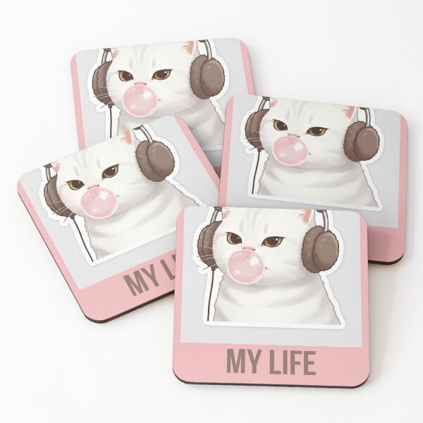 Item preview, My Life My Rules Cat with Headphones Bubble Gum Pink Aesthetic designed and sold by kari-1234.