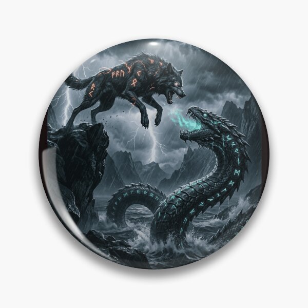 Item preview, Fenrir and Jormungand fighting. designed and sold by  ViralVisionsCreating .