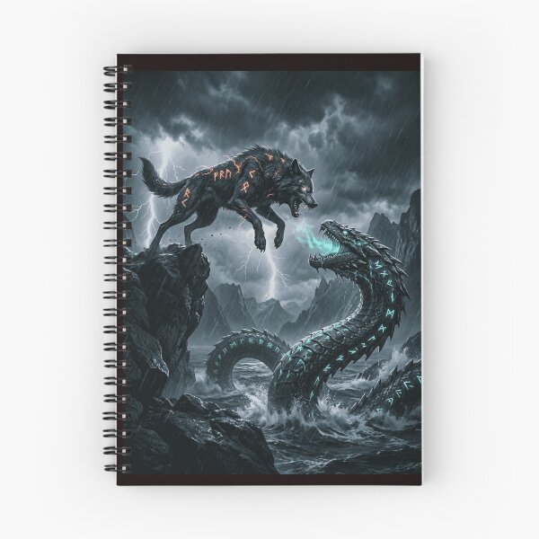 Item preview, Fenrir and Jormungand fighting. designed and sold by  ViralVisionsCreating .