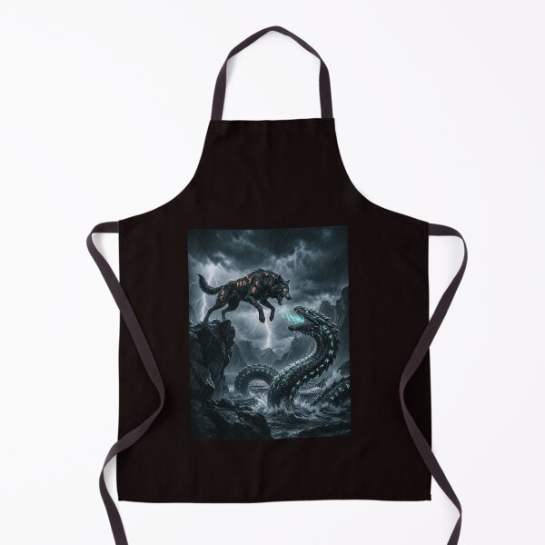 Item preview, Fenrir and Jormungand fighting. designed and sold by ViralVisionsCreating .