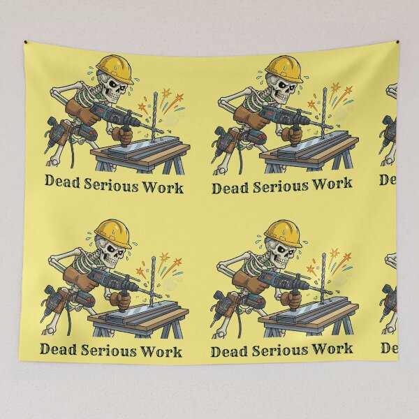 Item preview, Dead Serious Work Skeleton Construction Worker Funny Metal Drilling Design designed and sold by Raw Tigers.