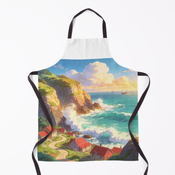 Item preview, Dreamy Anime Coastal Village – Colorful Ocean Landscape – Cozy Aesthetic Wallpaper & Fantasy Scenery designed and sold by peacefulframes.art.