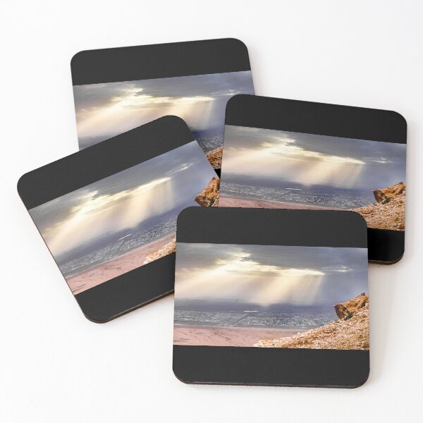 Item preview, Desert City View from Mountain - Dramatic Sunrays & Rocky Cliff Edge designed and sold by AbulailArt.