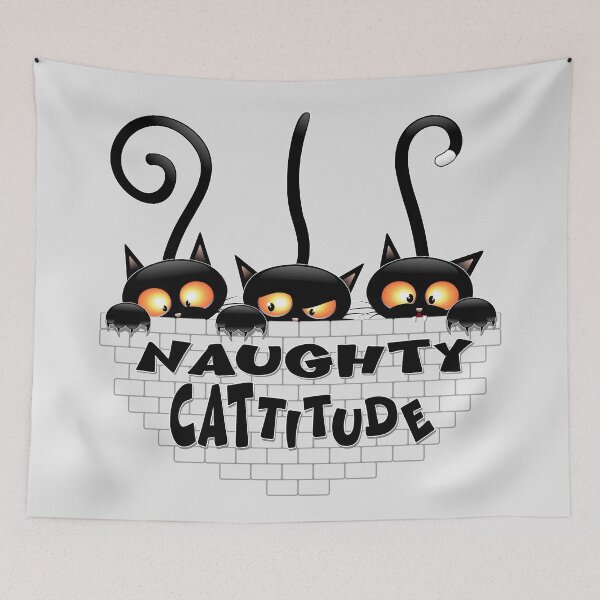 Item preview, "Naughty Cattitude" Funny three Black Cats meme designed and sold by BluedarkArt.