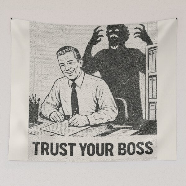 Item preview, Trust Your Boss – Vintage Office Horror Parody | Gen X Corporate Satire Shirt | Retro Xerox Zine Aesthetic designed and sold by DiamondSkyShirt.