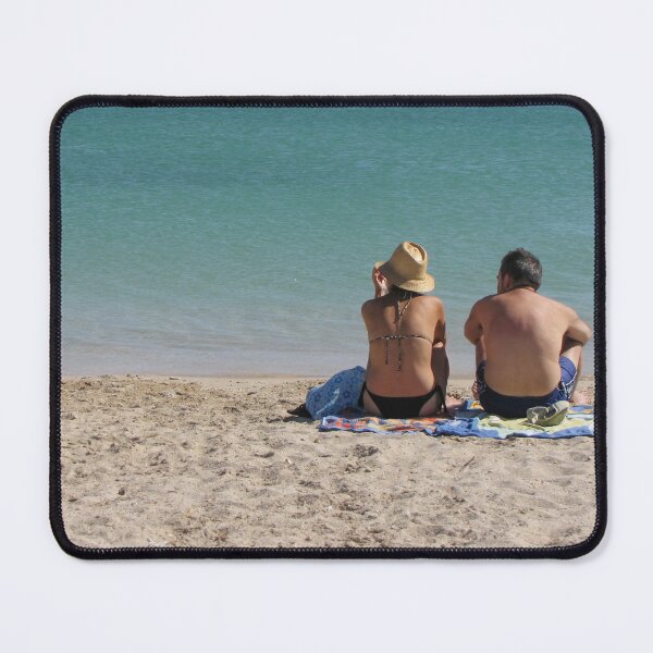 Item preview, Couple Relaxing on Sandy Beach Towels by Turquoise Sea Watching Calm Ocean Together designed and sold by Nmallia.