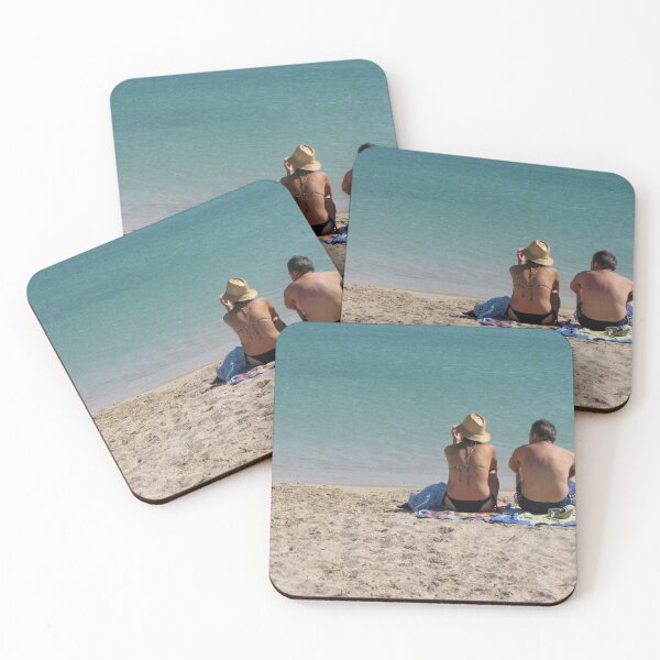 Item preview, Couple Relaxing on Sandy Beach Towels by Turquoise Sea Watching Calm Ocean Together designed and sold by Nmallia.
