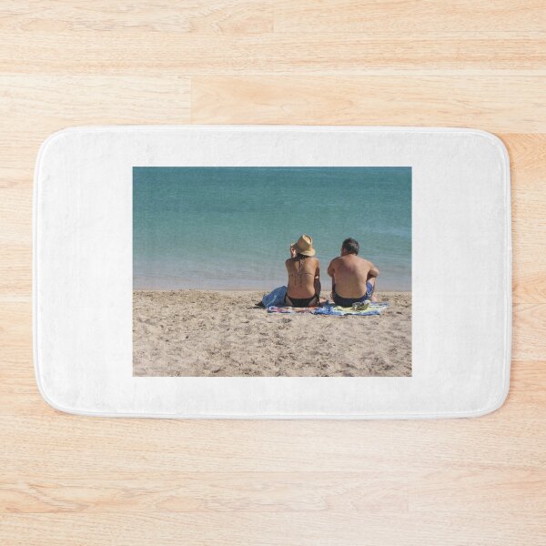Item preview, Couple Relaxing on Sandy Beach Towels by Turquoise Sea Watching Calm Ocean Together designed and sold by Nmallia.