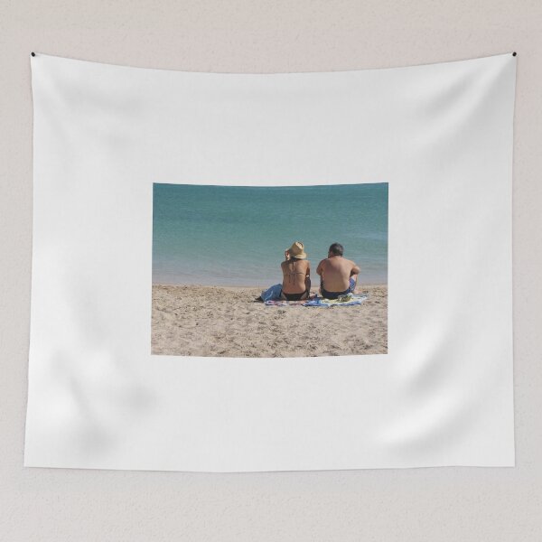 Item preview, Couple Relaxing on Sandy Beach Towels by Turquoise Sea Watching Calm Ocean Together designed and sold by Nmallia.