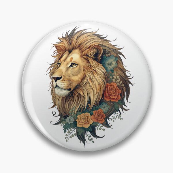 Aperçu de l'œuvre Lion majestueux à la crinière fleurie – Design bohème inspiré de la faune sauvage et de la nature créée et vendue par Kruti Collection.
