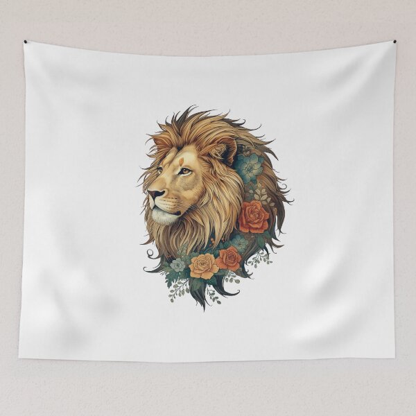 Item preview, Majestic Lion with Floral Mane – Boho Wildlife Nature Art Design designed and sold by Kruti Collection.