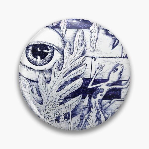 Item preview, The Garden Watcher – Surreal Blue Ink Eye and Lizard Botanical Art designed and sold by Odd shloox.