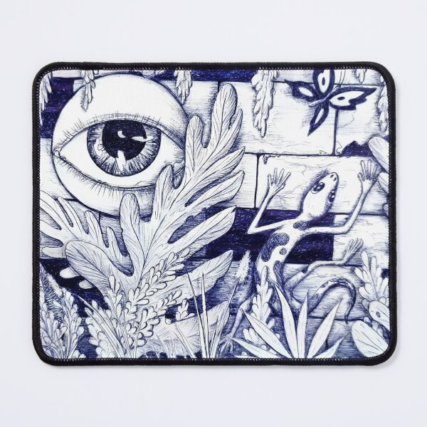 Item preview, The Garden Watcher – Surreal Blue Ink Eye and Lizard Botanical Art designed and sold by Odd shloox.