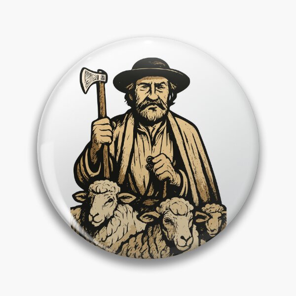 Item preview, Shepherd with sheep flock walking together, Old sheep herder with a Wallachian axe, bearded old man in a hat with an axe in his hands, designed and sold by Danler.