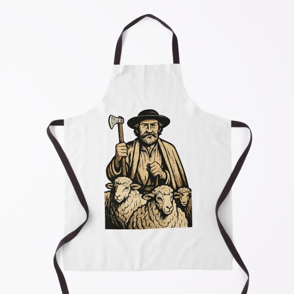 Item preview, Shepherd with sheep flock walking together, Old sheep herder with a Wallachian axe, bearded old man in a hat with an axe in his hands, designed and sold by Danler.