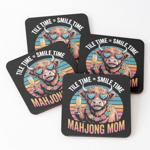 Item preview, Retro Highland Cow Mahjong Mom – Funny Tile Time Smile Time Vintage Mahjong Gift designed and sold by WearVerse440.