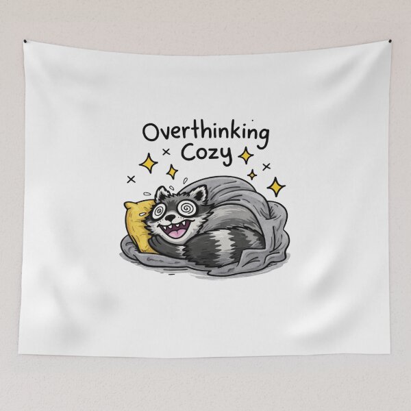 Item preview, Overthinking Cozy Raccoon Meme – Cute Anxiety Trash Panda designed and sold by Region.