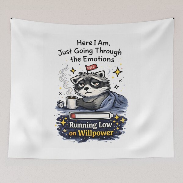 Item preview, Anxiety Raccoon Low Battery Meme – Running Low On Willpower Funny Trash Panda designed and sold by Region.