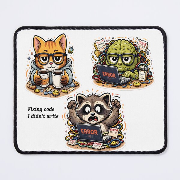 Item preview, Funny Programmer Quote Sticker Pack – Coding Humor Meme Bundle, AI Developer Stickers (Raccoon & Octopus) designed and sold by NUVYStudio.