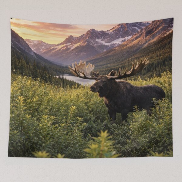 Item preview, Majestic Moose Golden Hour Mountain Wildlife Portrait designed and sold by Kimberly Palmer.