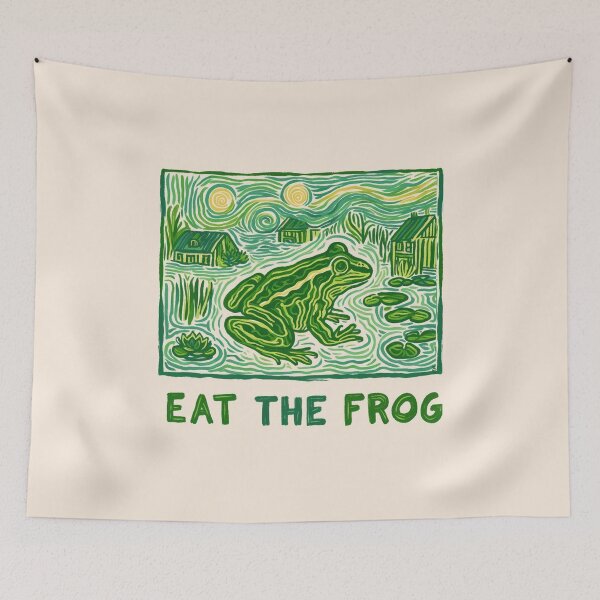 Item preview, Eat the Frog Motivational Linocut Print designed and sold by SHELOPS.