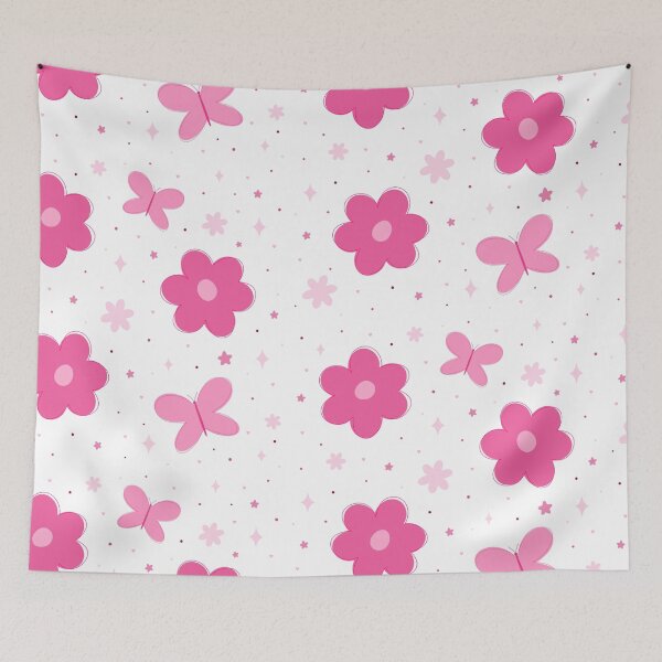 Artikelvorschau, Niedliches Muster aus rosa Blumen, Schmetterlingen und Glitzer | Pastellrosa Ästhetik | Mädchenhaftes Design entworfen und verkauft von Nesstitches.