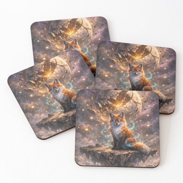 Item preview, Mystic Fox Cracking Moon – Fantasy Fox Spirit Cosmic Galaxy Art Print designed and sold by NeonKawaiiCo.