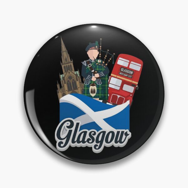 Item preview, Glasgow Merchant City Scottish Bagpiper and Red Bus Graphic Art designed and sold by Loom on the Loch.