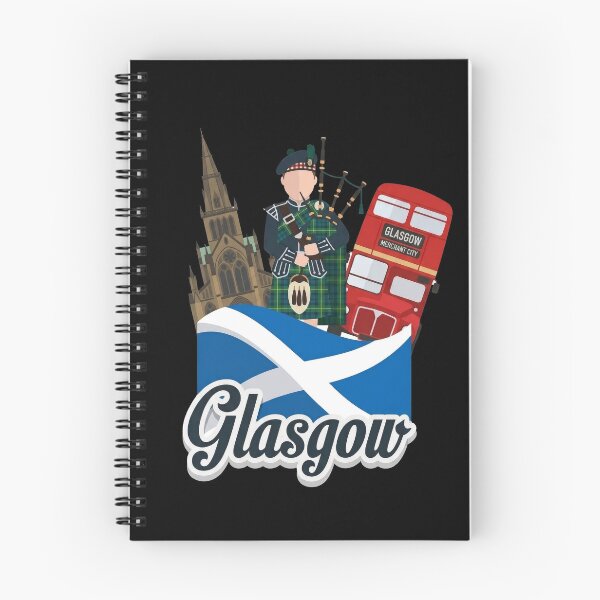 Item preview, Glasgow Merchant City Scottish Bagpiper and Red Bus Graphic Art designed and sold by Loom on the Loch.