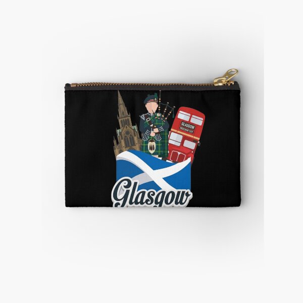 Item preview, Glasgow Merchant City Scottish Bagpiper and Red Bus Graphic Art designed and sold by Loom on the Loch.