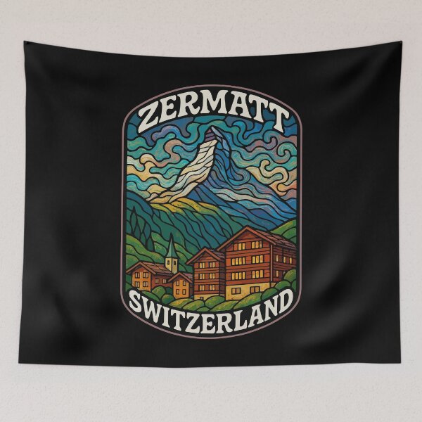 Item preview, Zermatt Mountain Switzerland Stained Glass Art Travel designed and sold by TomFrontierArt.