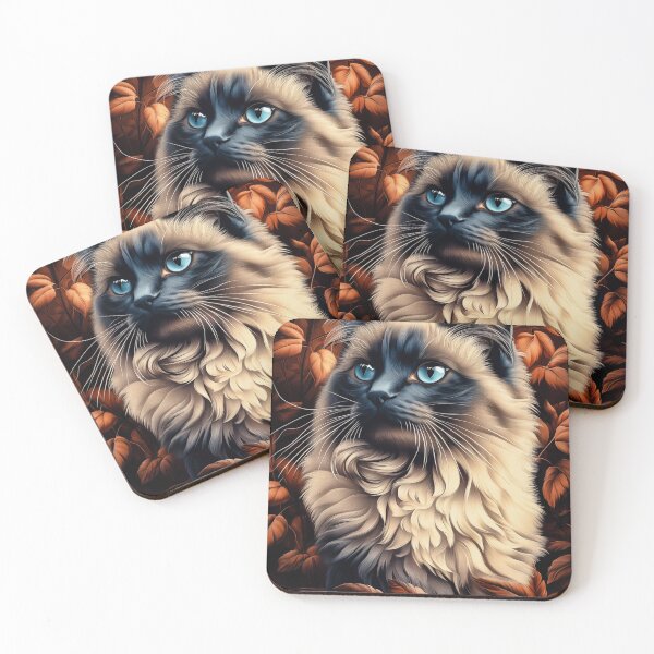 Item preview, Ragdoll Cat with Blue Eyes in Autumn Leaves designed and sold by PetsArt.