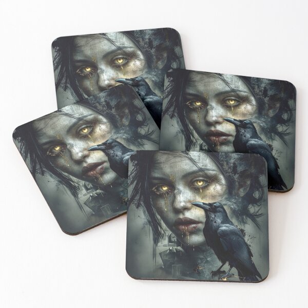 Item preview, Left in Ruin: Golden‑Eyed Raven Portrait designed and sold by Insomnia Art Designs.