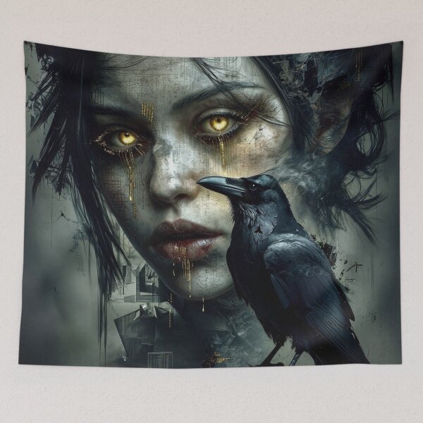 Item preview, Left in Ruin: Golden‑Eyed Raven Portrait designed and sold by Insomnia Art Designs.