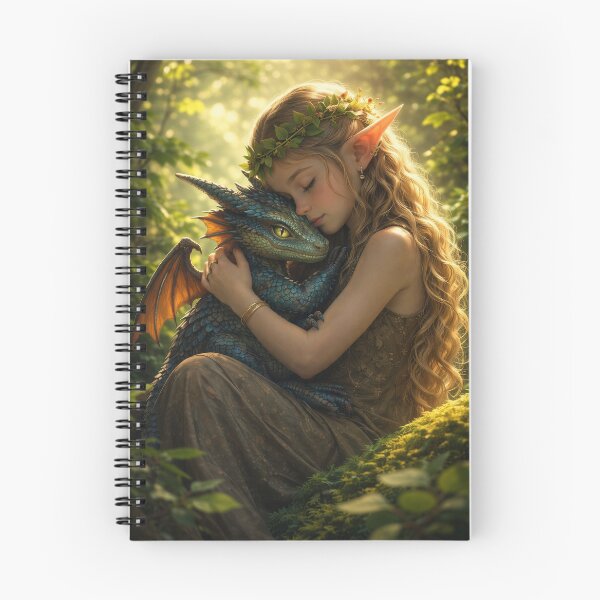 Item preview, Elf Girl Hugging Cute Baby Dragon – Magical Fantasy Dragon Art designed and sold by DrakariArt.