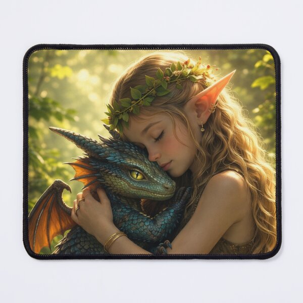 Item preview, Elf Girl Hugging Cute Baby Dragon – Magical Fantasy Dragon Art designed and sold by DrakariArt.