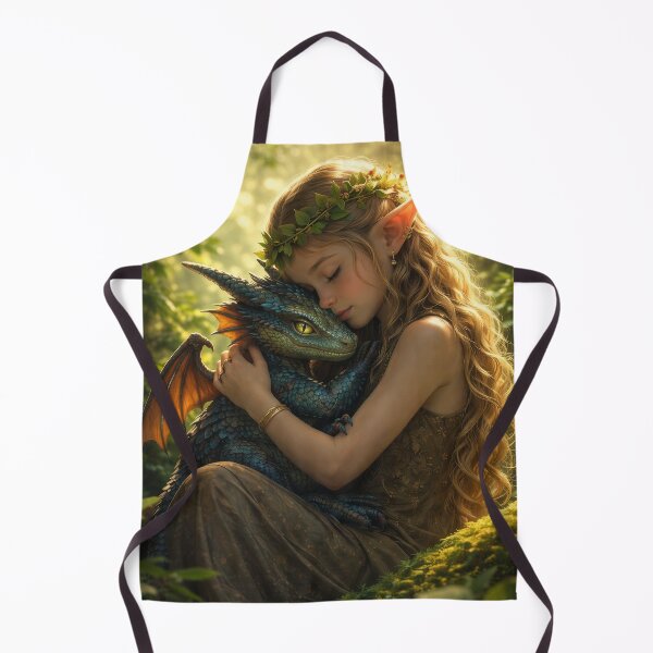 Item preview, Elf Girl Hugging Cute Baby Dragon – Magical Fantasy Dragon Art designed and sold by DrakariArt.
